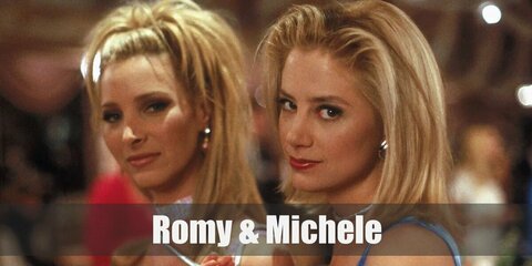 Romy and Michele's matching costume feature pink and blue short dresses, heels, chokers, and earrings. You can also wear matching blonde wigs to complete the costume.