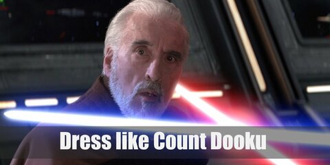 Count Dooku costume is an all-black ensemble underneath a plain brown cape with simple clasps. He also brings along his red lightsaber wherever he goes.