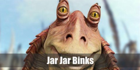 Jarjar's costume consists of an alien mask, a dark tank top and matching pants, with a cloth wrapped on his waist.