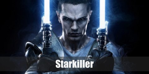  The Starkiller costume is wears a grey shirt, black pants, black boots, and a tactical vest. But what makes him extra formidable is the two lightsabers held in each of his hands.  