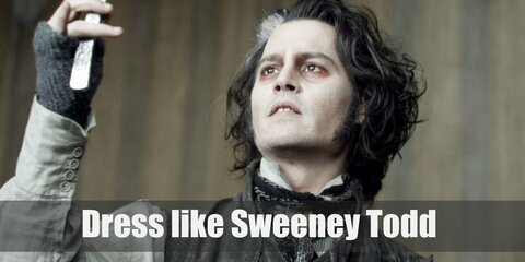 A typical Sweeney Todd costume of his would be a button-up shirt, trousers, a coat, a necktie, and professional dress shoes.