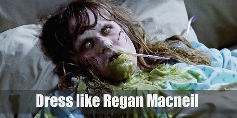 Regan Macneil costume is torn nightgown and covered in green slime that she vomits; the turn in Regan symbolizes a huge loss of innocence.