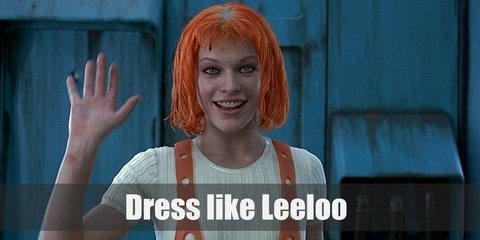  Leeloo is famous for two of her iconic outfits, one of which is the very risqué white bondage suit. Other popular Leeloo costume is a white cropped top, gold leggings, and unique, orange suspenders.