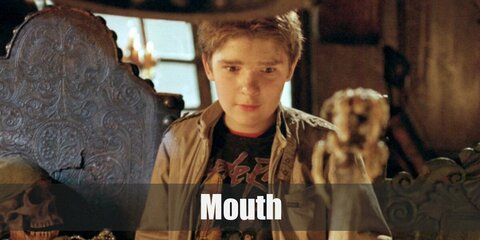 Mouth’s costume is a black Prince shirt, a light washed denim jacket, grey pants, and black sneakers. Be as quick-witted as Mouth from the Goonies.