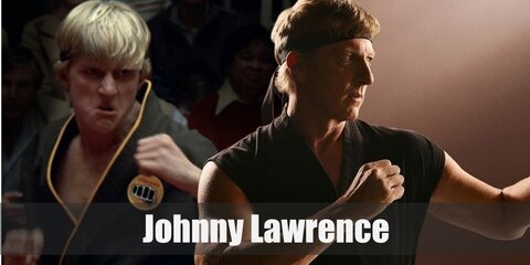 Johnny Lawrence costume is a black karate-inspired outfit starting with a tank top and karate pants. Wear a blonde wig and head band to complete the costume.