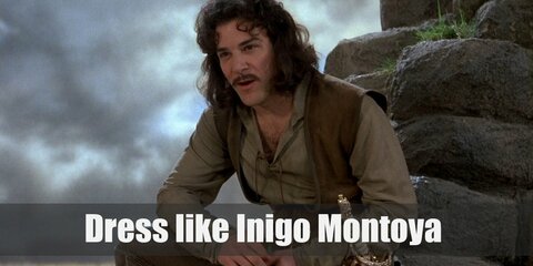 Inigo Montoya costume is very much like a medieval man who prefers the color brown. He has on a cream tunic, a brown vest, brown pants, and brown boots. Plus, he always has his sword on hand.  