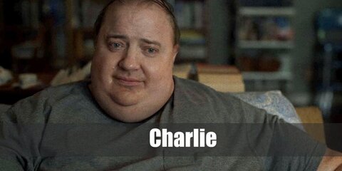 Charlie’s costume from The Whale can be recreated with a fat suit, grey shirt, and shorts. He also has black shoes and sits on a wheelchair.