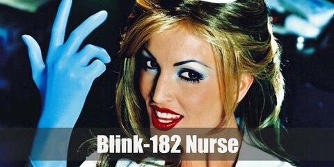 Blink 182 Nurse costume includes a white short uniform with a red bralette underneath. Then pair it with thigh high socks with red shoes. Get a butterfly tattoo and blue gloves, too!