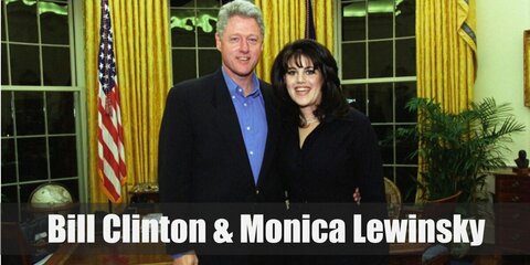 Bill Clinton & Monica Lewinsky costumes feature a corporate attire with Bill's signature greying hair and Monica's dress and black mid-length hair.