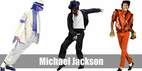 For Billie Jean, Michael wore a white, V-neck undershirt tucked into black slacks, a black sequined jacket, white leg warmers, black loafers, a single silver sequined glove, and a black fedora.  Michael Jackson’s costume is a red and black ensemble for Thriller and a white suit with black details for Smooth Criminal.