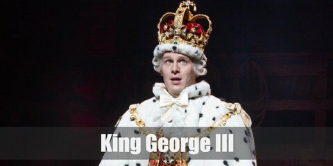King George's costume consists of red coat and shorts with high socks and black shoes. He also has red cape and a crown.