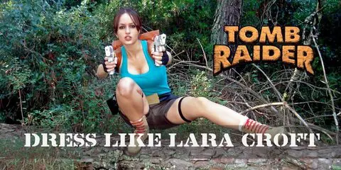 Lara Croft from Tomb Raider costume is sleeveless blue shirt, khaki shorts, backpack, fingerless gloves, combat boots and additional props.