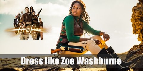 Zoe Washburne wears a plain T-shirt with a brown leather vest over and regular tan pants with black boots. Her typical choice of weapon is shot guns