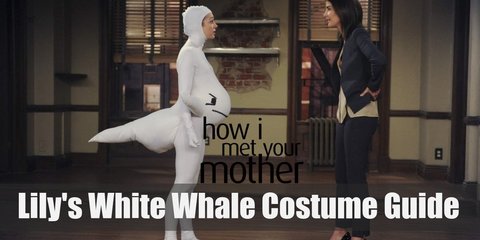 Lily's White Whale is an easy DIY costume; all you need is a white morph suit, a white pillow, pillow stuffing, a black marker, and some sewing tools