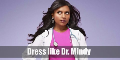 Mindy Lahiri always wears something formal like a long sleeve buttoned down shirt with neck tie and working pants with formal shoes.