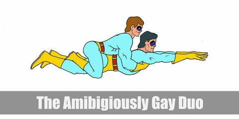 Ace and Gary's eye-catchign costume can be done with a blue bodysuit styled with a pair of yellow gloves, boots, and briefs. Complete the costume with superhero-inspired goggles, too! 