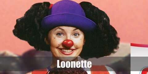 Loonette costume is layers of nice piece like a white long-sleeved top, pink romper, striped socks, and shoes. She also has a bow hat and carries a doll.