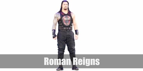  Roman Reigns’ costume is a black vest, black gloves, black cargo pants, black combat boots, and a full beard. 