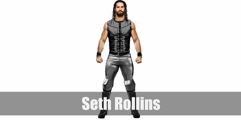 Seth Rollins costume features a gray wrestling singlet and tights. He styled it with a pair of boots, arm guards, and a sleek long hair.