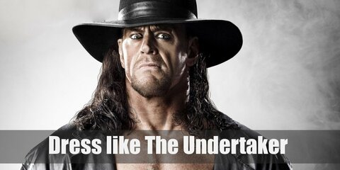 “The typical Undertaker wrestling costume would be a giant leather coat over a black tank top, black leather leggings, a black cowboy hat, and black wrestling boots. ”